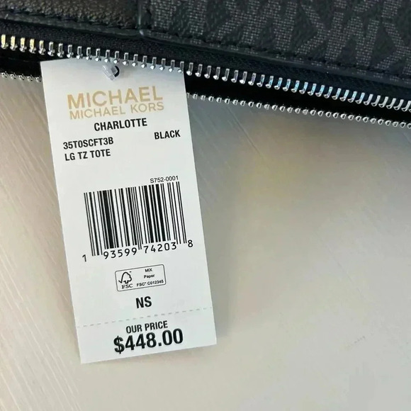 Michael Kors Purse & wallet Charlotte Top Zip Tote shoulder bag black signature - Picture 8 of 11